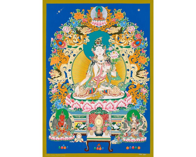 白度母唐卡 | 西藏艺术  象征慈悲与疗愈能量 - 墙贴/壁贴 - 其他材质 多色