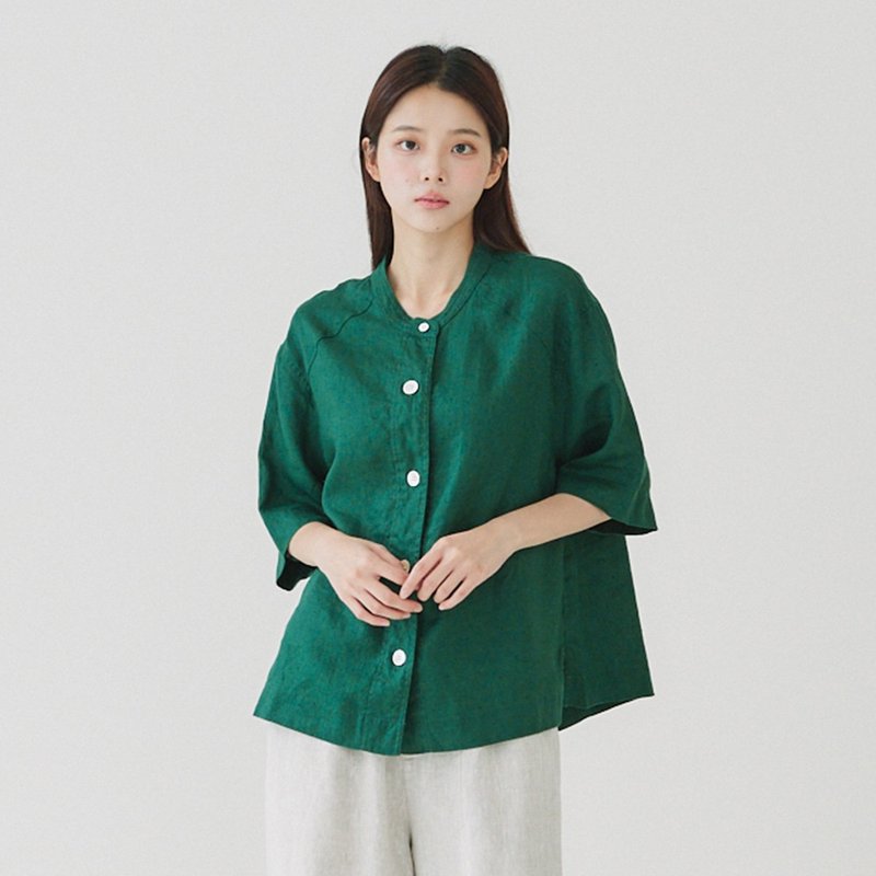 【Simply Yours】亚麻叉肩袖衬衫 绿F - 女装上衣 - 棉．麻 绿色