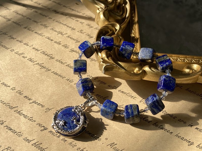 【蟠龙_龙踞地球。青金石方块手链】地球、青花瓷青金|中性手链| - 手链/手环 - 其他材质 蓝色