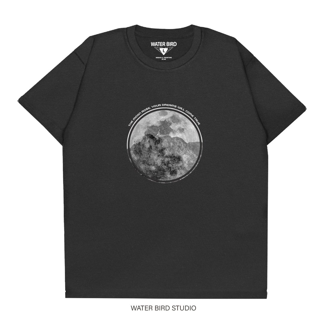 月亮梦狮(圆) - T-Shirt - 中性连帽卫衣/T 恤 - 棉 黑色