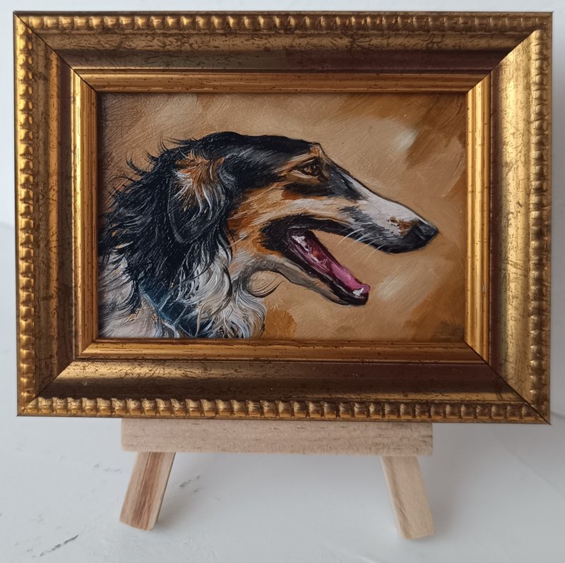 ACEO 俄罗斯猎狼犬肖像油画原画 狗狗艺术 2.5*3.5 英寸 - 墙贴/壁贴 - 其他金属 金色