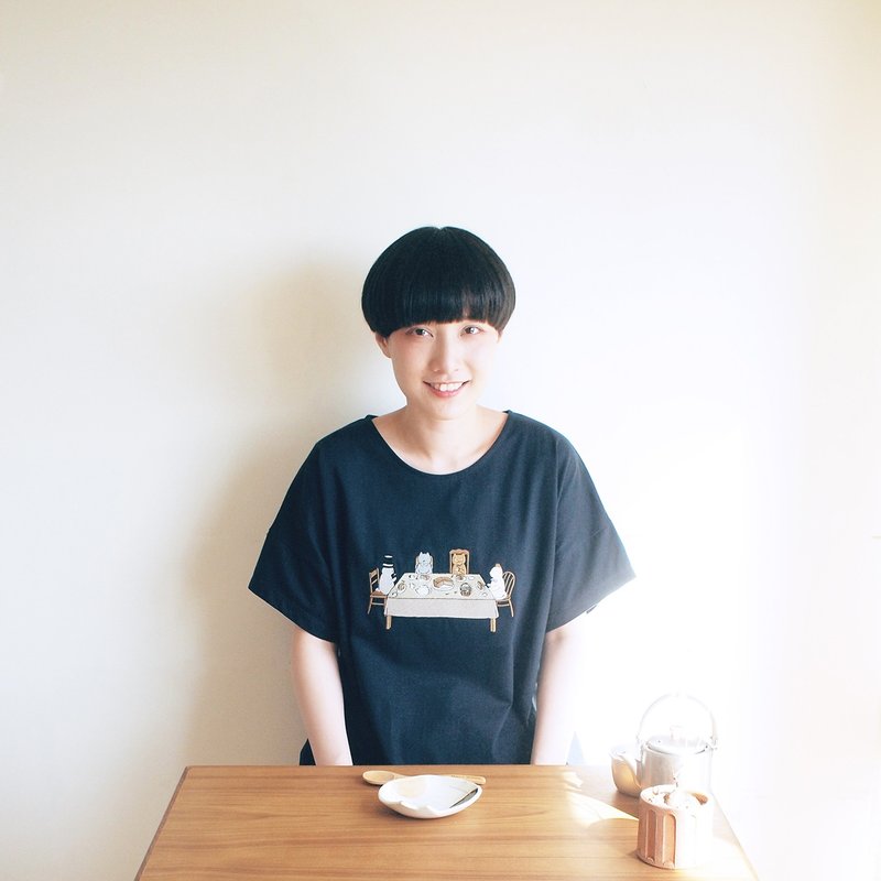 afternoon tea t-shirt : navy - 女装 T 恤 - 棉．麻 蓝色