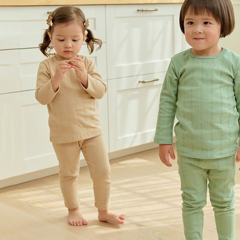 【新品】奶杏柔舒日常-直条云柔衣长袖韩国童装-K65809 - 童装上衣 - 棉．麻 卡其色