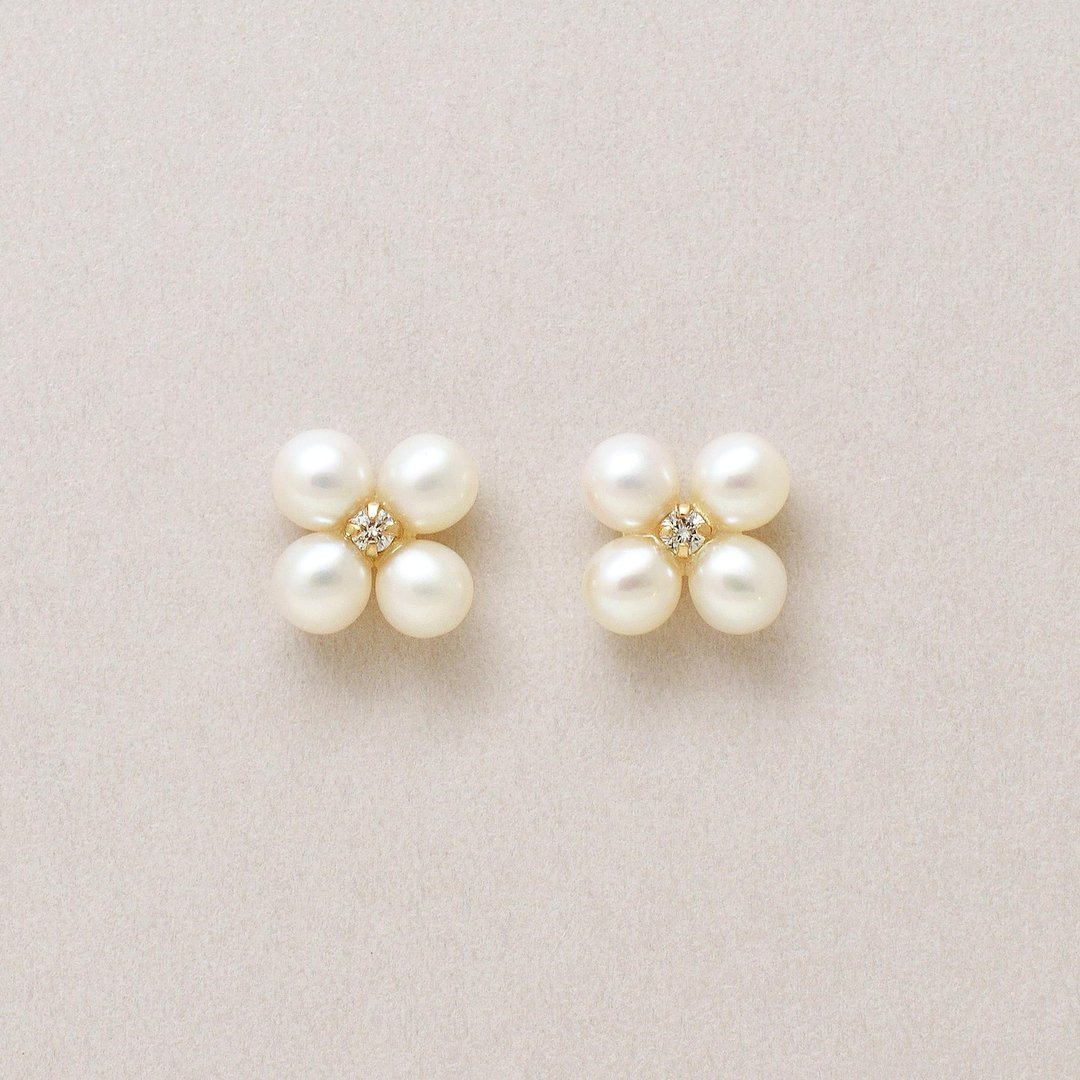 18K/10K 钻石珍珠四叶草耳环 (黄金) - 耳环/耳夹 - 贵金属 