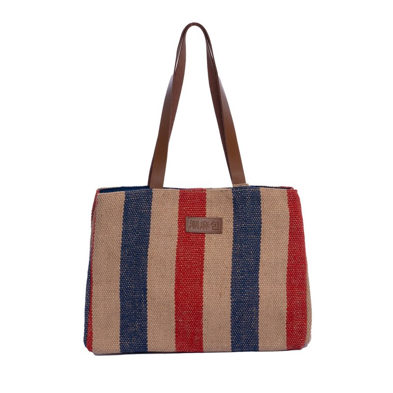 炽情法意托特潮麻包 - Baghpat 厚质黄麻 + 有内衬 + 皮革提把 - 侧背包/斜挎包 - 棉．麻 多色