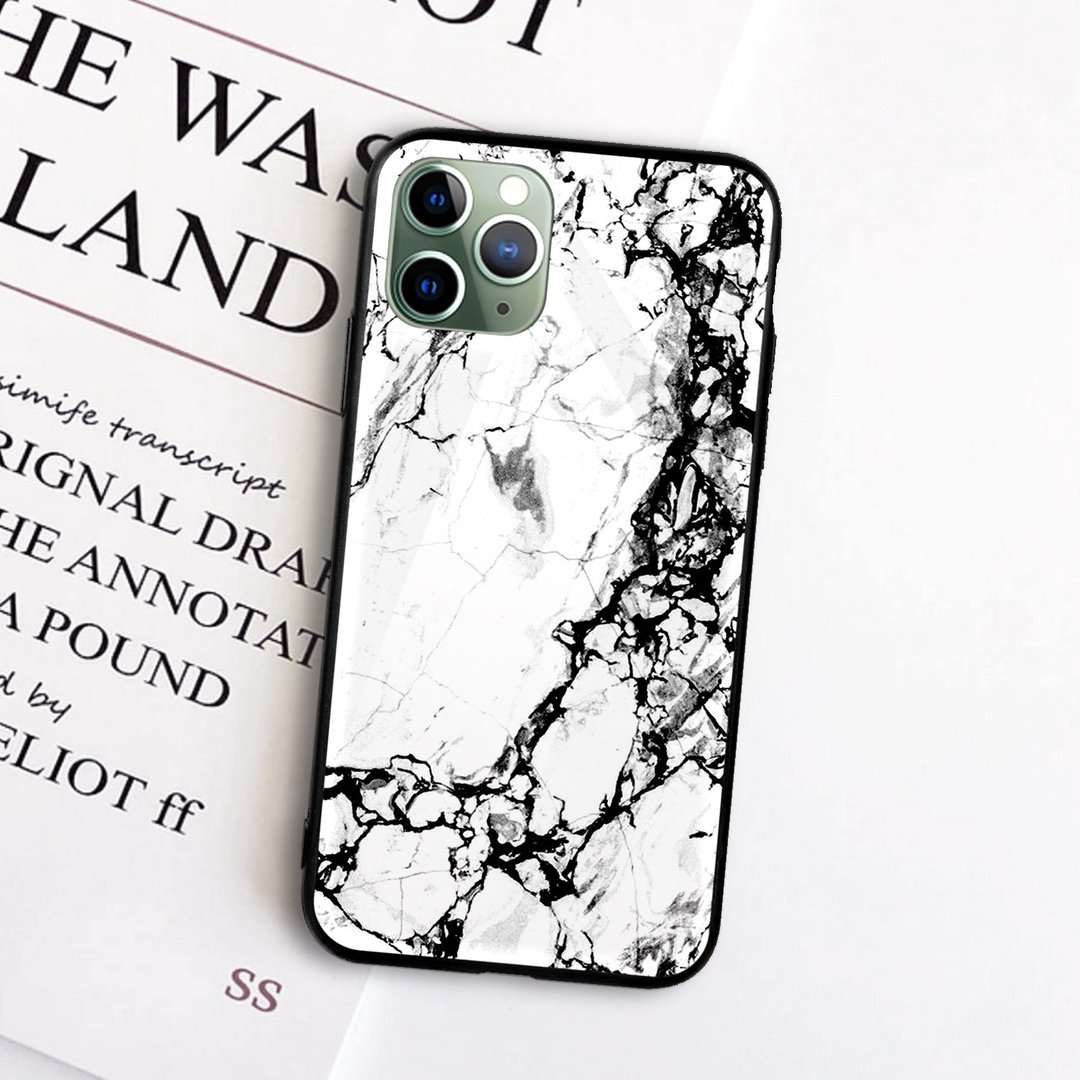 黑白云石石纹拉丝亮面手机壳iPhone 14 Pro Max 三星红米小米华为 - 手机壳/手机套 - 塑料 白色