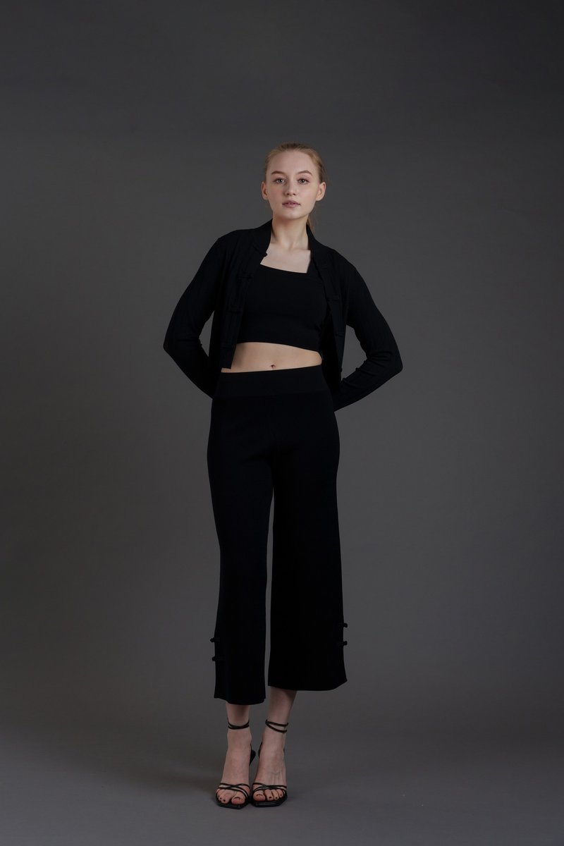 中式旗袍针织两件装(黑色)|香港设计|古典|气质|性感|夏日|玩味 - 女装上衣 - 聚酯纤维 黑色