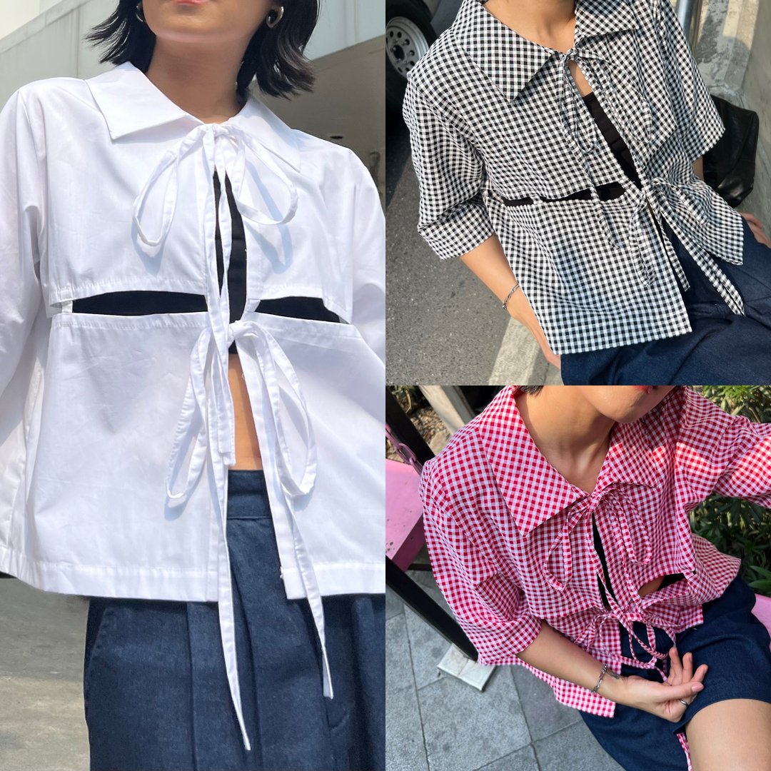 丝带衬衫 Ribbon blouse - 女装上衣 - 其他材质 白色