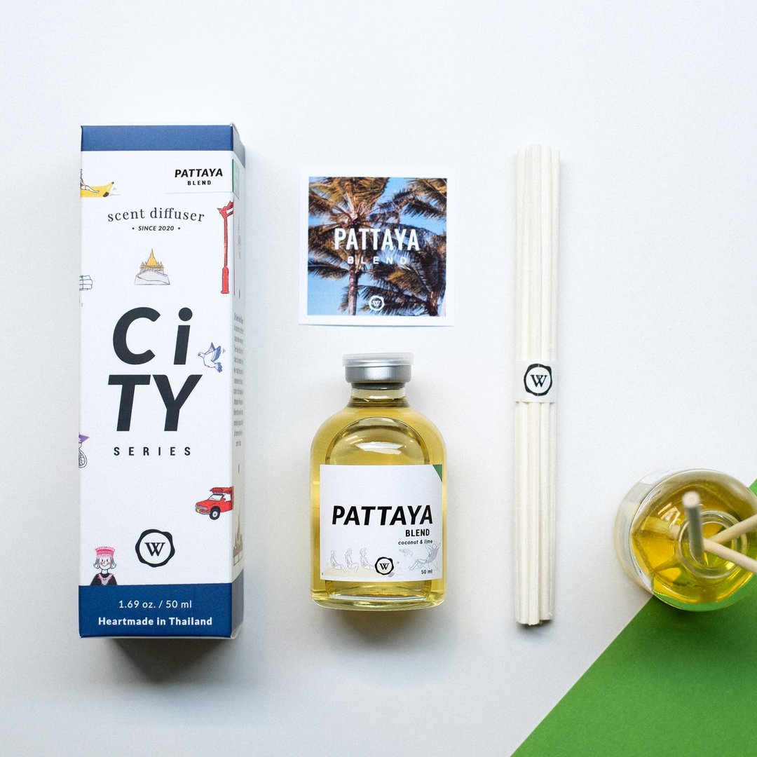 Scented Room Diffuser Set Pattaya Blend City Series | Coconut &amp; Lime - 香薰/精油/线香 - 玻璃 透明
