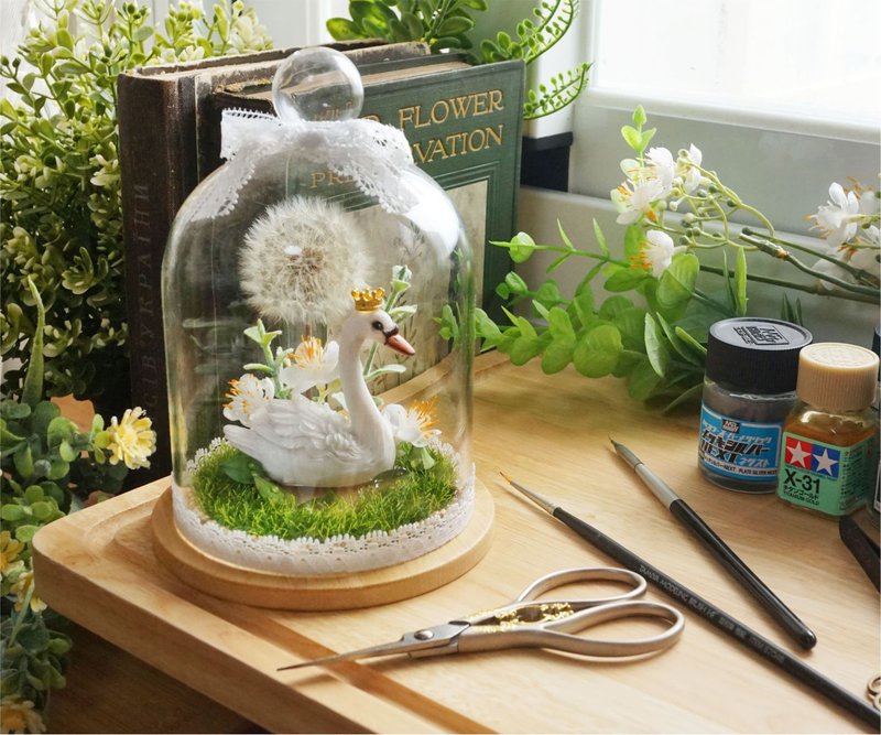 羊奶的家*手作/新版天鹅湖微景观森林(蒲公英永生花) - 干燥花/捧花 - 植物．花 绿色