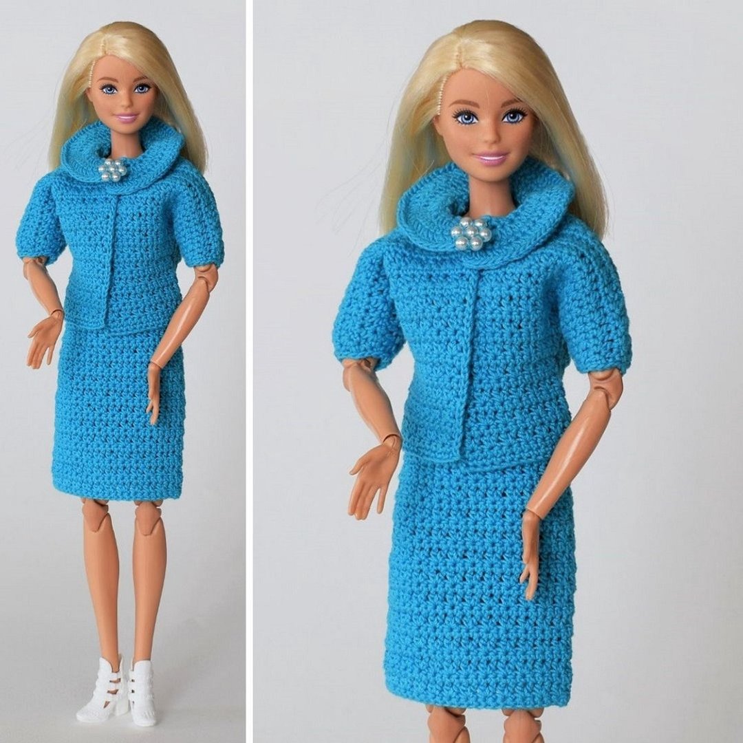 Crochet clothes Barbie pattern pdf, jacket and skirt doll digital download - 编织/刺绣/羊毛毡/裁缝 - 棉 蓝色