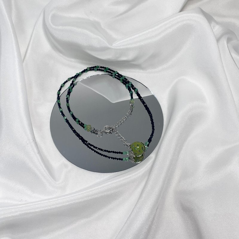 手工大漆珠+爆闪黑尖晶 设计款手作项链 天然矿石水晶 - 项链 - 水晶 