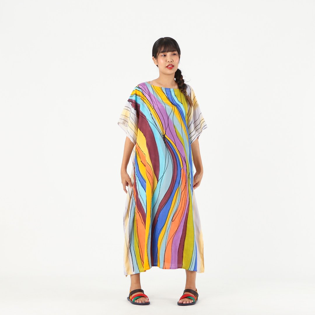 Hand Painted Cotton Silk Kaftan for Summer Resort Vacation - 洋装/连衣裙 - 棉．麻 多色