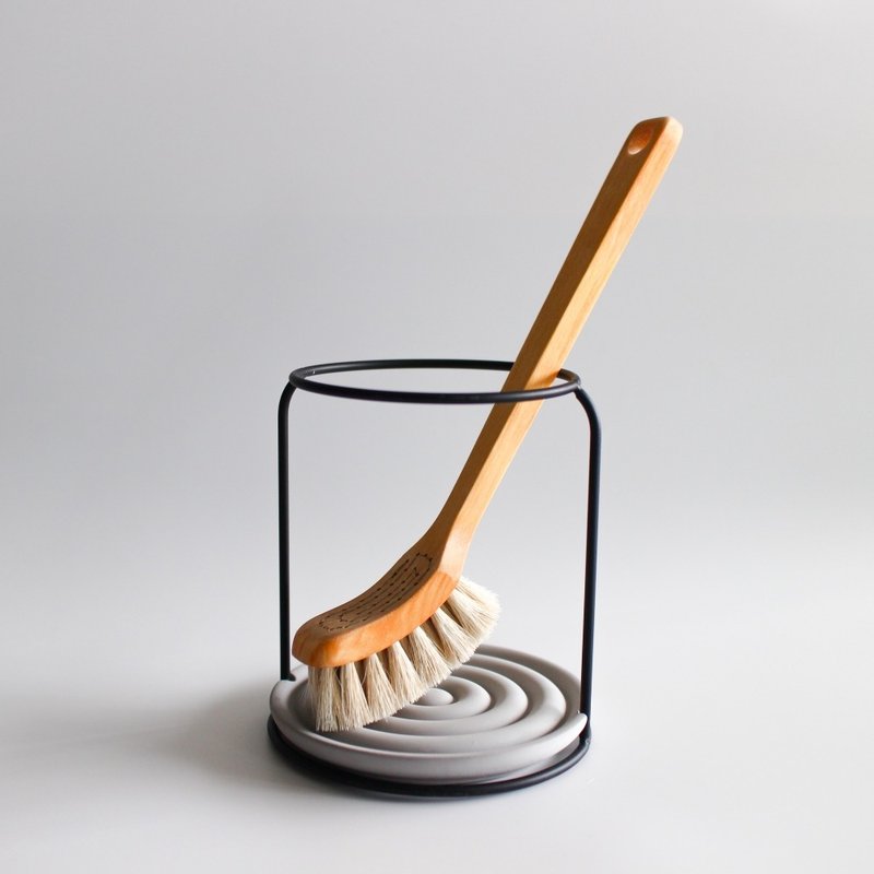 长柄碗盘刷/ 马毛 / 精致餐具适用 - 碗盘清洁 - 木头 卡其色