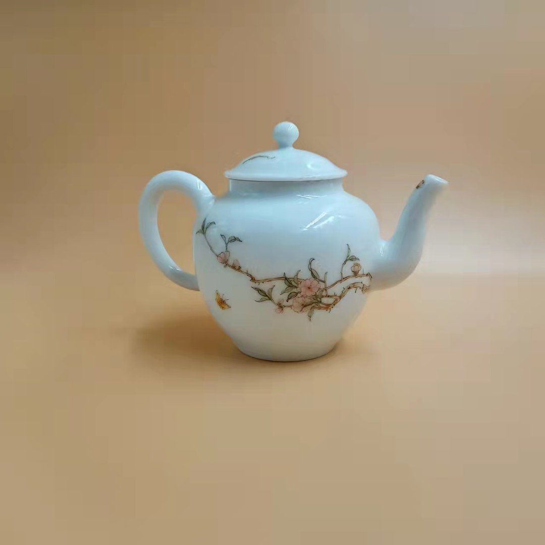 贴款 自慢堂 釉中彩 宝瓶壶 桃花 - 茶具/茶杯 - 瓷 