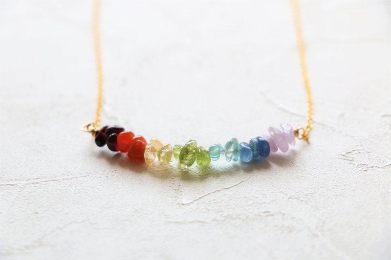 彩虹颈链 彩虹水晶项链 矿石项链 三色选 14K包金镀金镀银 - 项链 - 宝石 多色