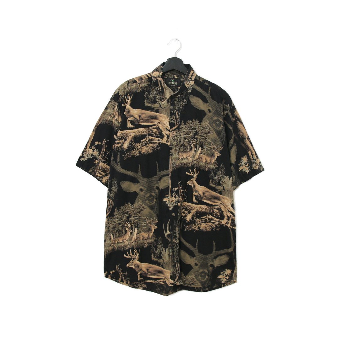 Back to Green- 动物图衬衫 麋鹿群 森林 vintage shirt - 男装衬衫 - 棉 