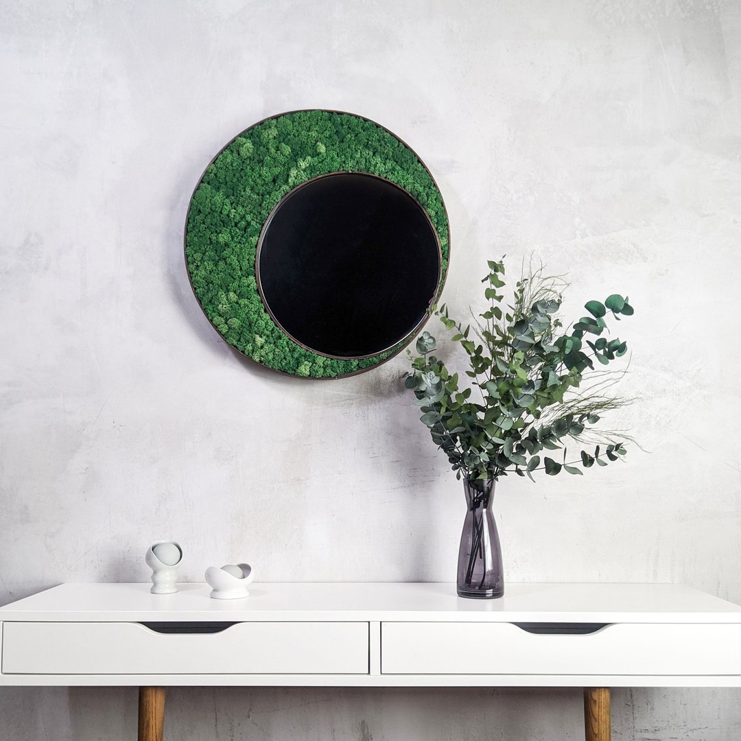 Black wooden mirror | Round wall mirror | Smoked mirror framed | Large wall art - 其他家具 - 木头 黑色
