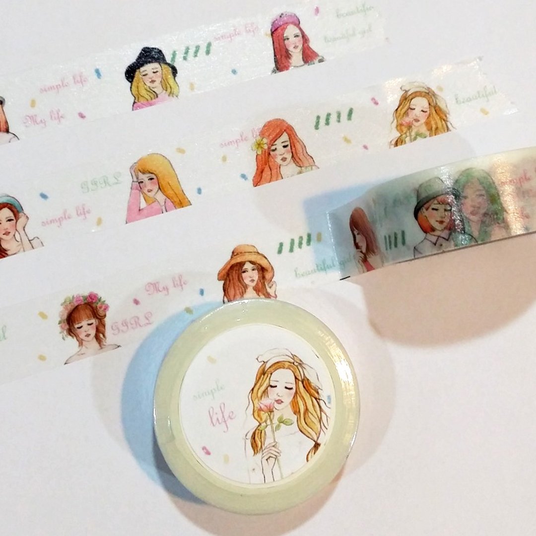 纸胶带 / 简单美好生活女孩 (1.5cm 白底)  装饰手帐的可爱小物 - 纸胶带 - 纸 