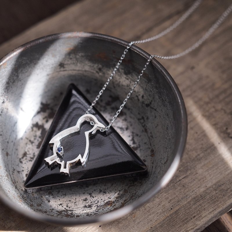 蓝宝石 企鹅 长项链 925银 - 长链 - 其他金属 蓝色