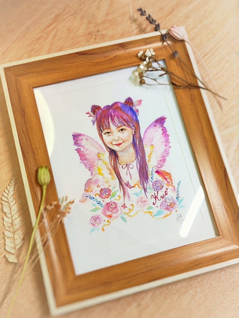 天使之颜客制人像水彩手绘 插画 似颜绘 肖像画 亲子 全家福 新 - 订制画像 - 纸 金色