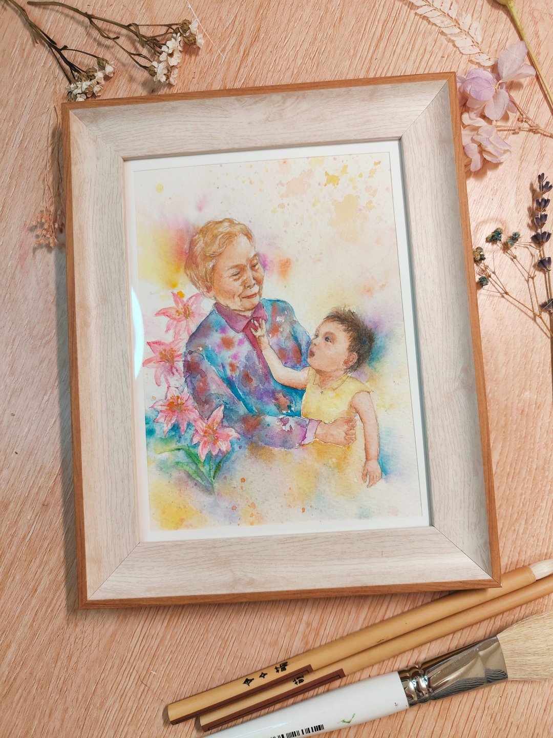 天使之颜客制人像水彩手绘 插画 似颜绘 肖像画 亲子 全家福 新 - 订制画像 - 纸 粉红色