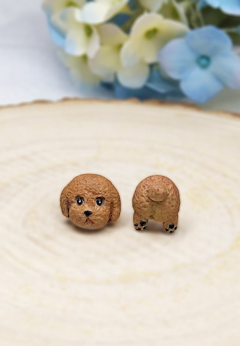 全手制 红色 贵宾犬 贵妇狗 耳钉/耳夹 - 耳环/耳夹 - 粘土 多色