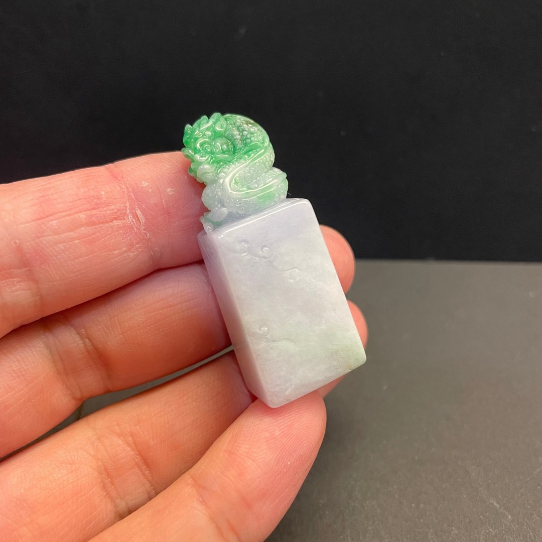瀚玉珠宝 天然翡翠 春带彩祥龙印章 龙印 翡翠龙 十二生肖龙 紫 - 其他 - 玉石 