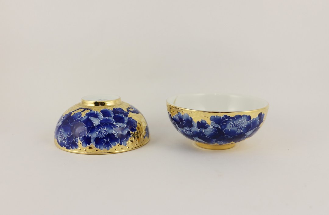 纯手绘茶杯-全鎏金牡丹对杯(中圆杯)-青花 - 茶具/茶杯 - 瓷 蓝色