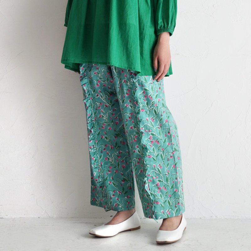 棉质kadhi荷叶边裤款 Branch / green - 女装长裤 - 棉．麻 绿色
