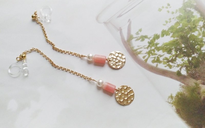 粉红蛋白石波圈14KGF耳环耳夹 / Pink opal 14KGFearring - 耳环/耳夹 - 宝石 粉红色