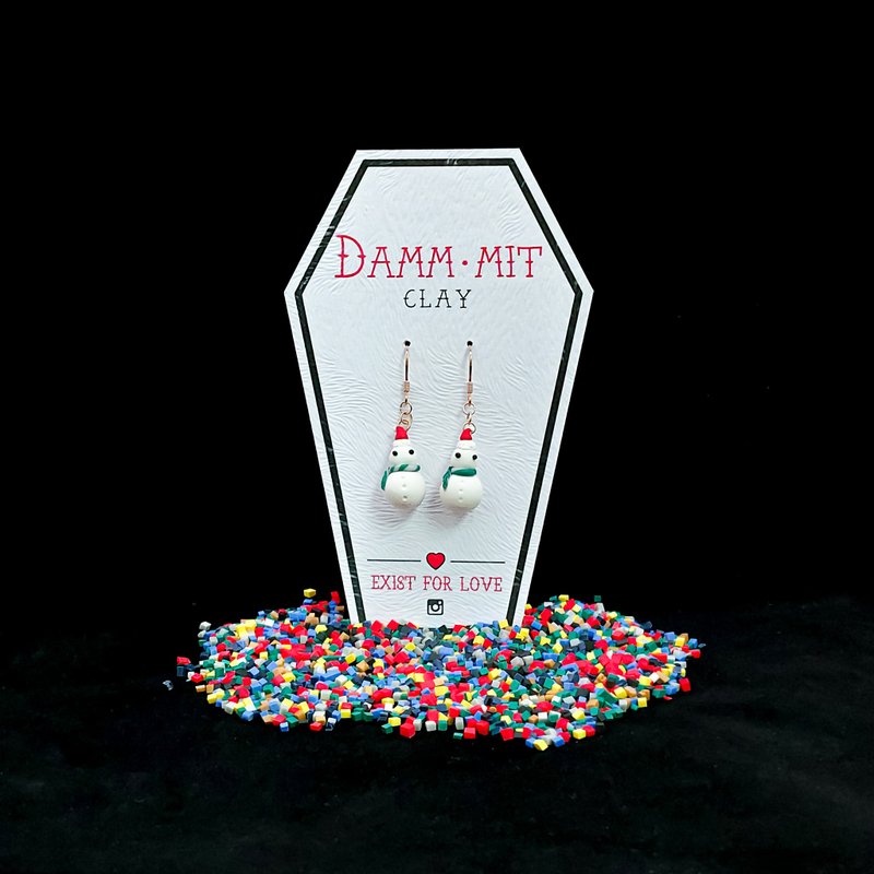 学院雪人软陶耳环 - 耳环/耳夹 - 粘土 