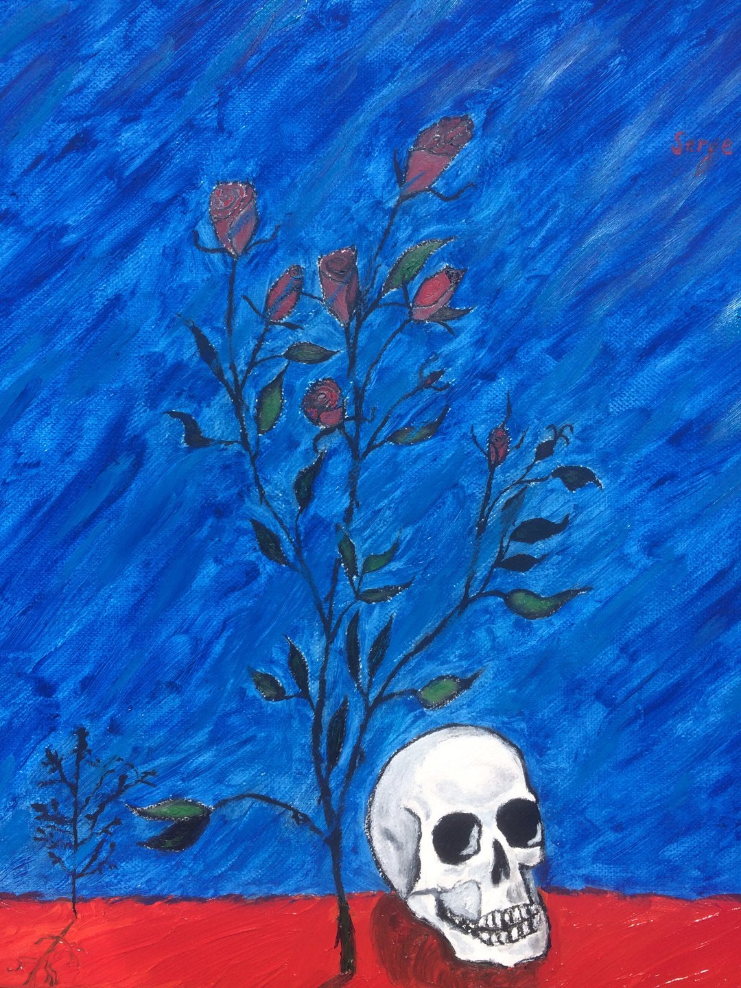 哥德式家居装饰 Vanitas。静物与头骨与玫瑰艺术静物原画 - 墙贴/壁贴 - 其他材质 多色