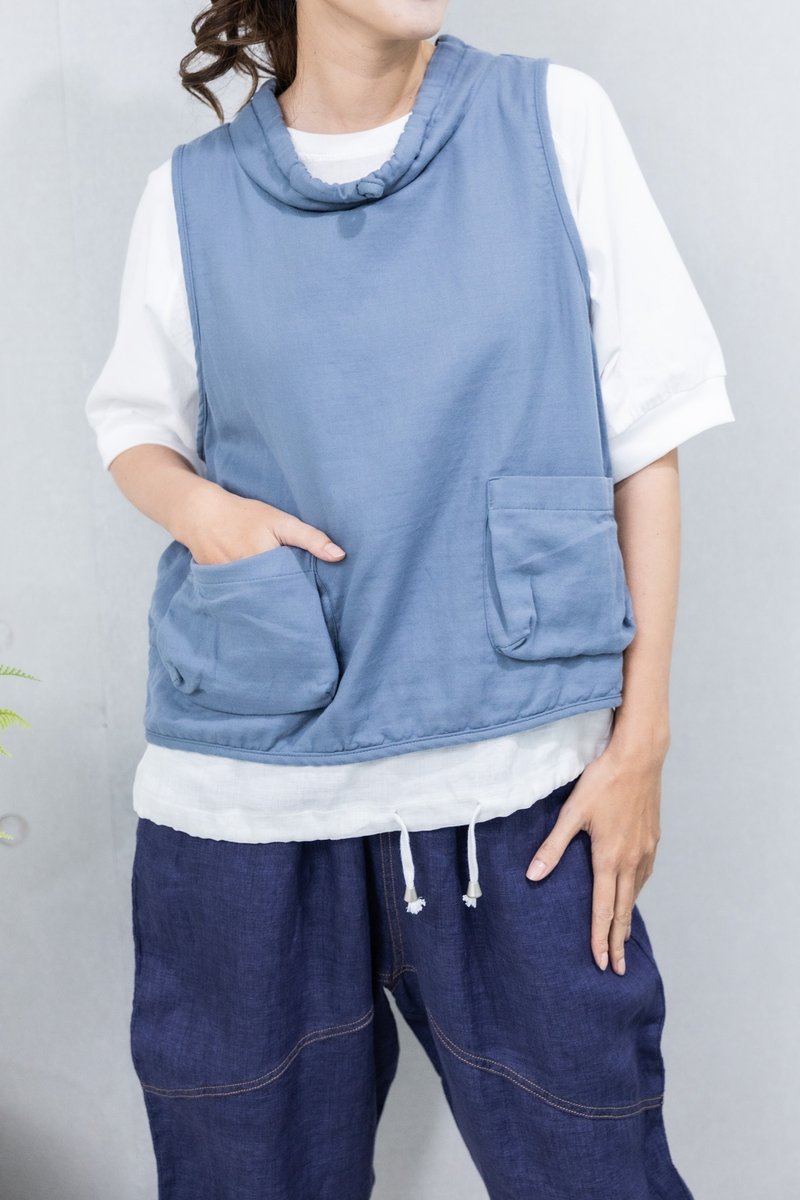 造型领背心 灰蓝色 - 女装背心 - 其他材质 灰色