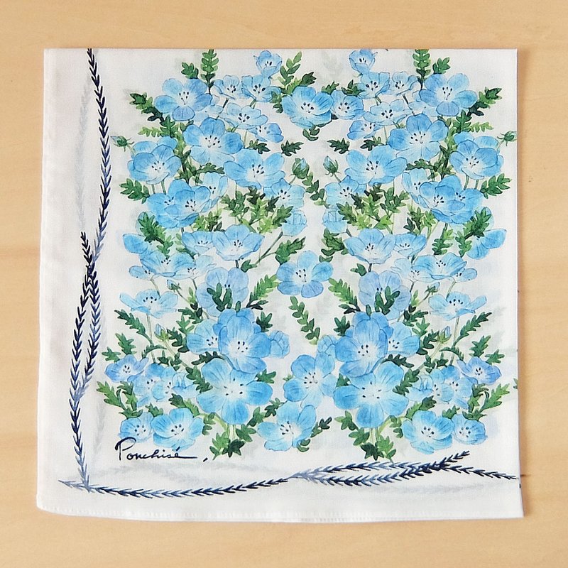 Nemophila handkerchief - 手帕/方巾 - 棉．麻 蓝色