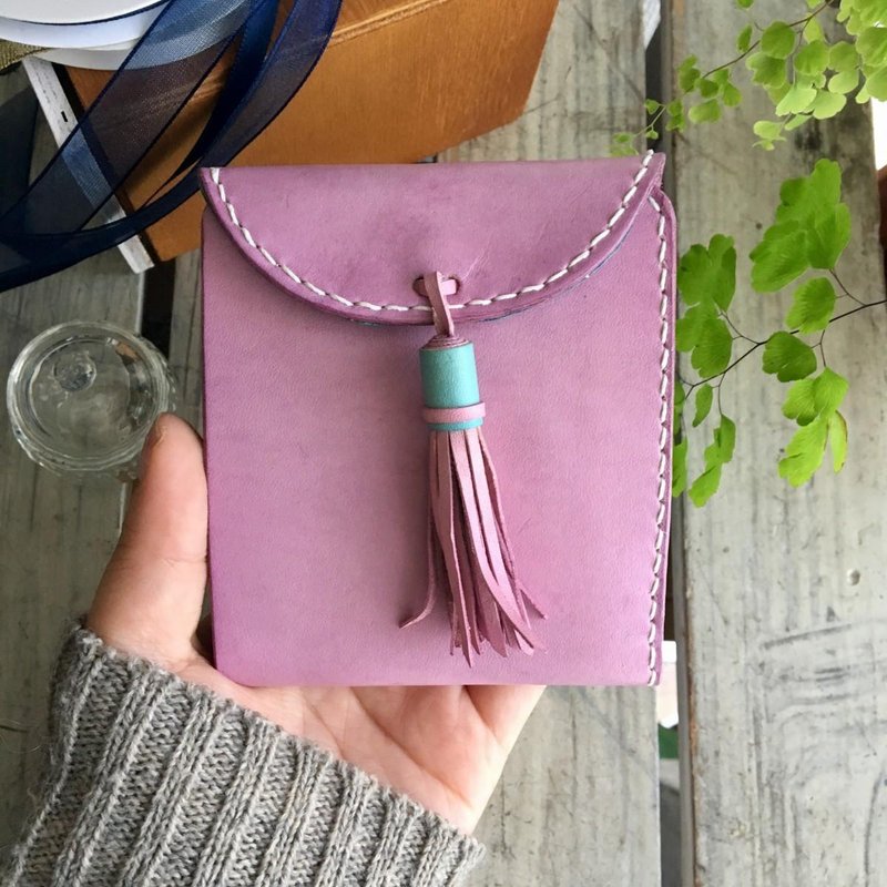 Half wallet with tassels pastel pink - 皮夹/钱包 - 真皮 粉红色