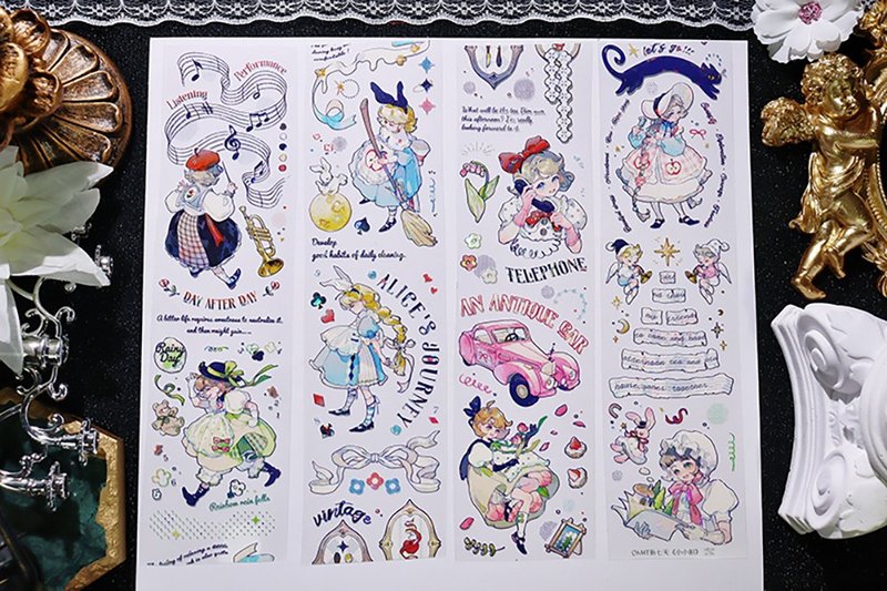 新七天X黄皮桑 第18弹 手帐手账胶卷和纸胶带贴纸 小小姐 - 纸胶带 - 塑料 多色