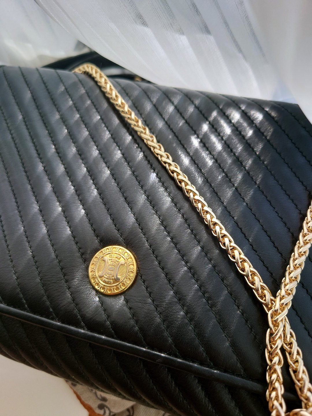 客预留 CELINE 羊皮凯旋门晚宴包手拿包链条包斜背包斜挎包单肩包 - 皮夹/钱包 - 真皮 黑色