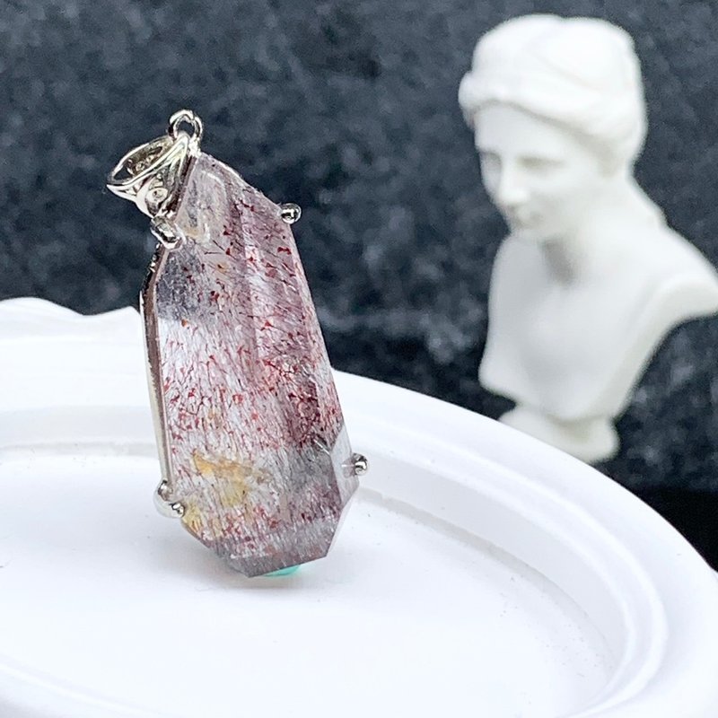 精品收藏级 红超七 彼岸花 烟花超七 随型角切 S925银 吊坠 - 项链 - 水晶 红色