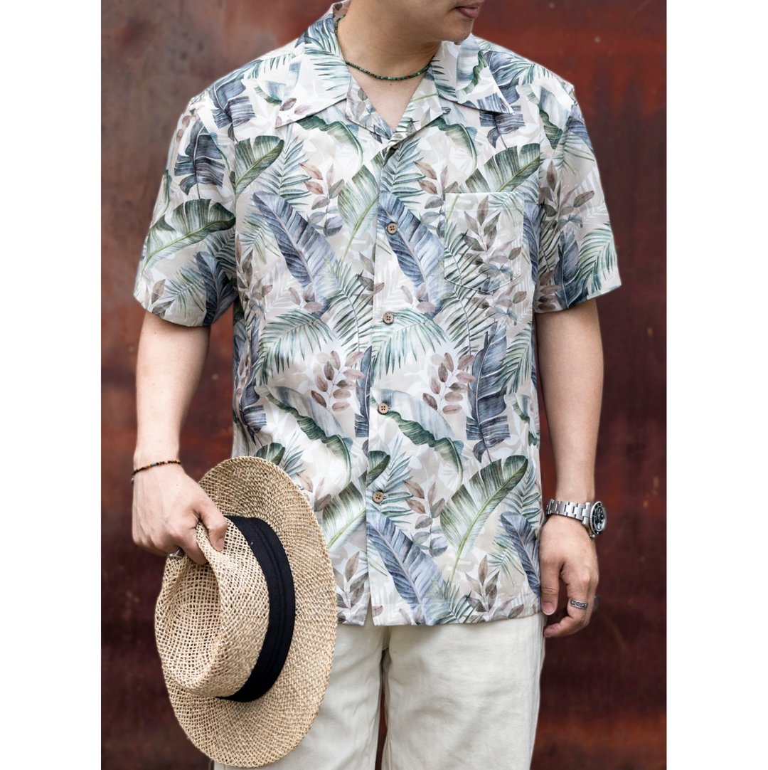 夏威夷衬衫 花卉印花 透气 亲肤舒适 短袖 休闲 Aloha Shirt - 男装衬衫 - 其他材质 白色