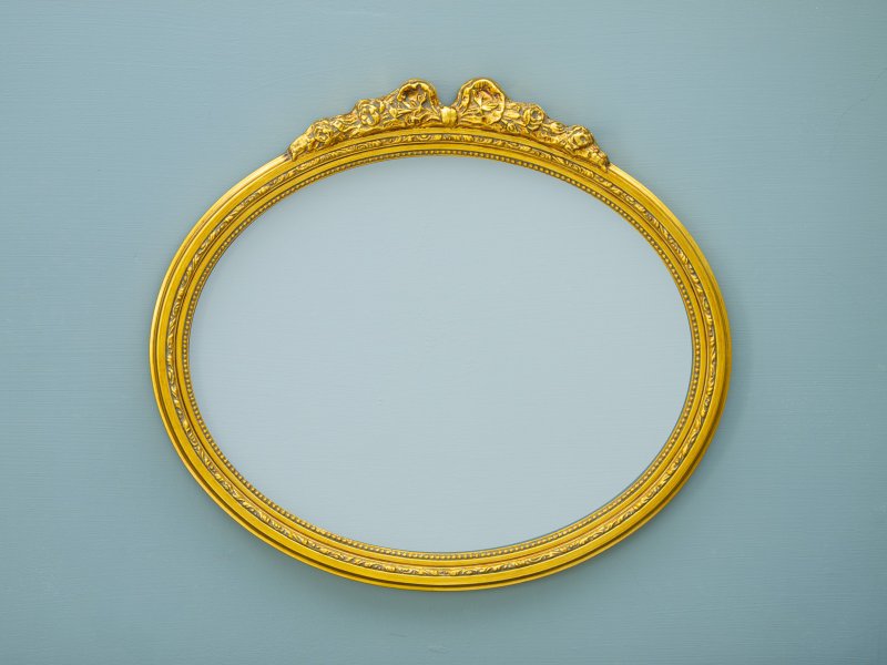 手工法式复古金箔椭圆梳妆镜  玄关镜  浴室镜  镜面40x50cm - 其他家具 - 木头 金色