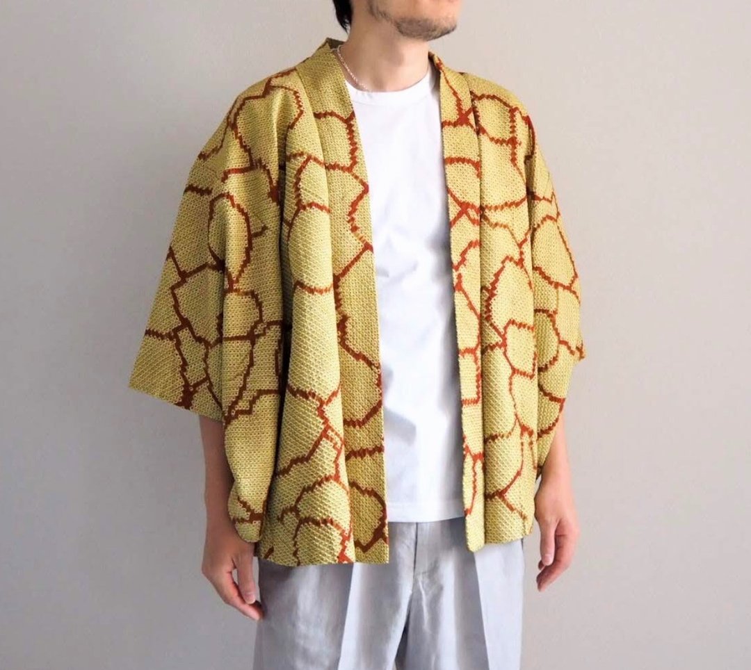 【日本製】奢华可持续羽织日本和服、Shibori 扎染、休闲版型夹克 - 中性连帽卫衣/T 恤 - 丝．绢 