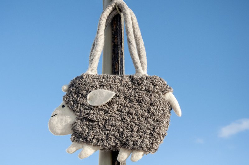 动物天然羊毛毡轻便包 斜背包 侧背包 肩背包 旅行包 托特包-绵羊 - 侧背包/斜挎包 - 羊毛 灰色