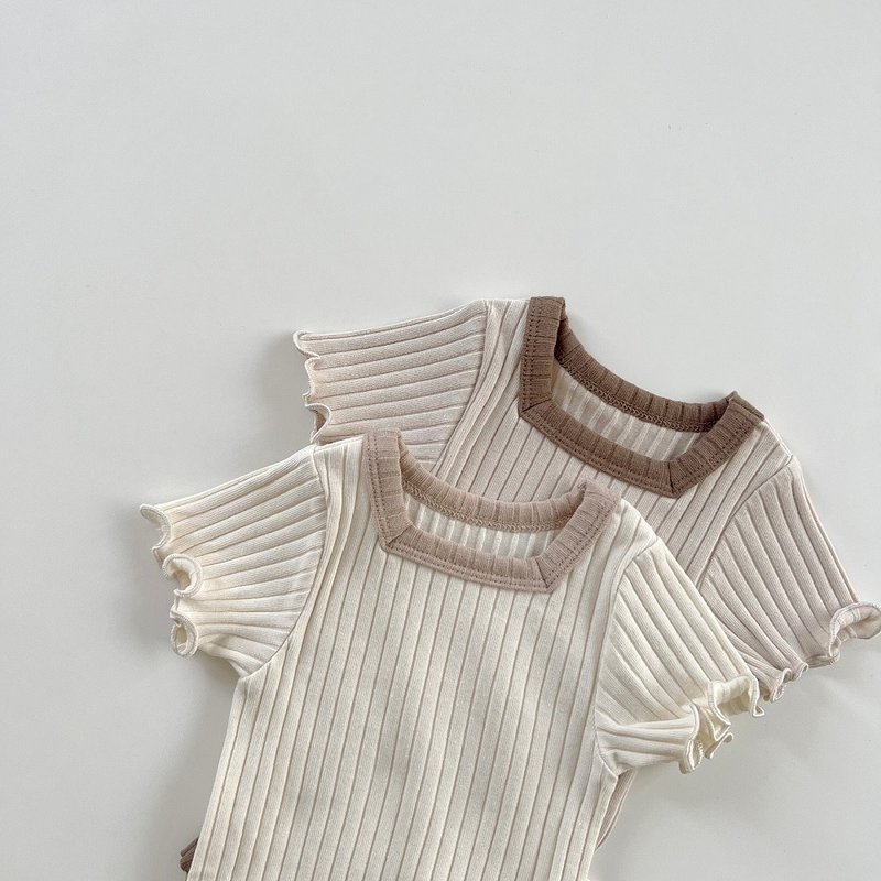 韩国小方领木耳边大地色系复古风套装 •Caramel Set• - 童装上衣 - 棉．麻 