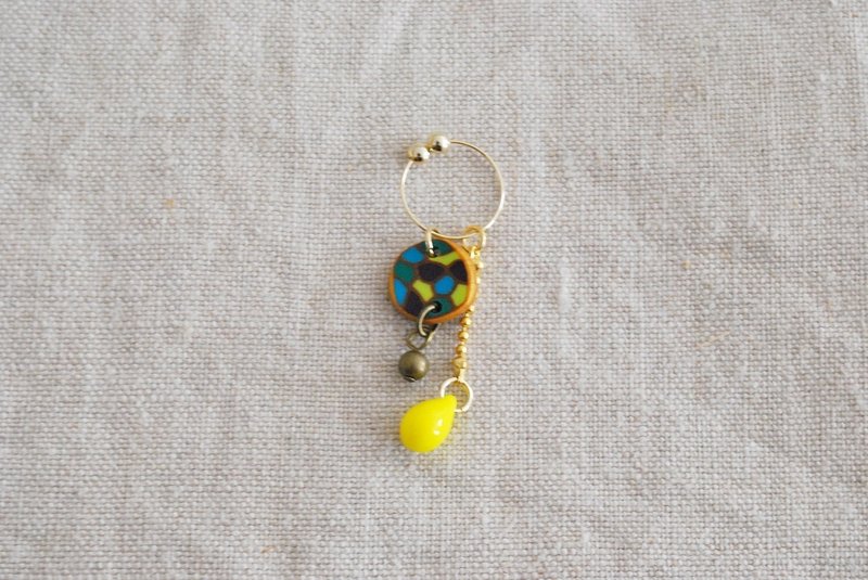 单边耳环 ．冷色调．链坠．黄色水滴 - 耳环/耳夹 - 粘土 黄色