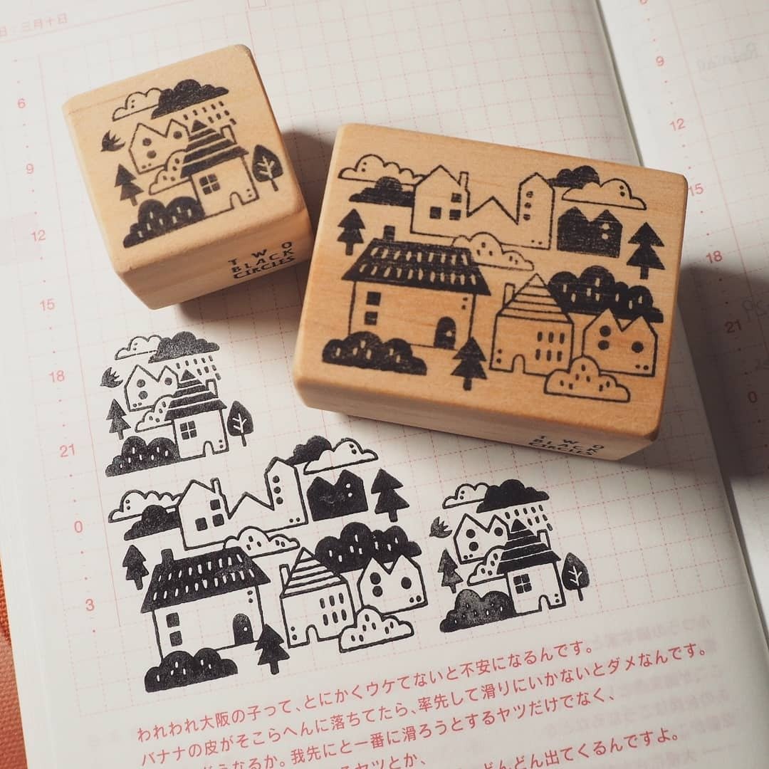 【小屋系列】小市镇(A及B款) 手刻胶版印章 - 印章/印台 - 橡胶 