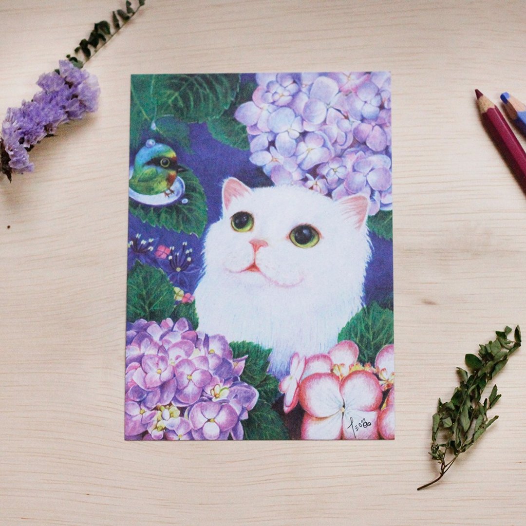 《十三喵插画室》花丛嬉戏☉猫咪☉插画明信片 - 卡片/明信片 - 纸 蓝色
