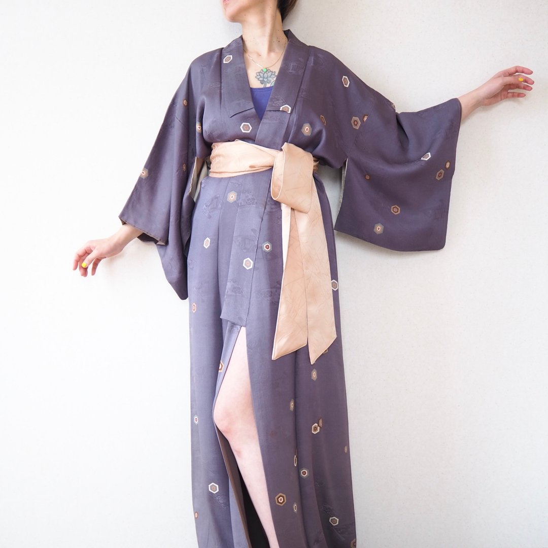 【日本製造】絲綢和服長袍、性感房間禮服、復古和服、房間禮服性 - 居家服/睡衣 - 丝．绢 