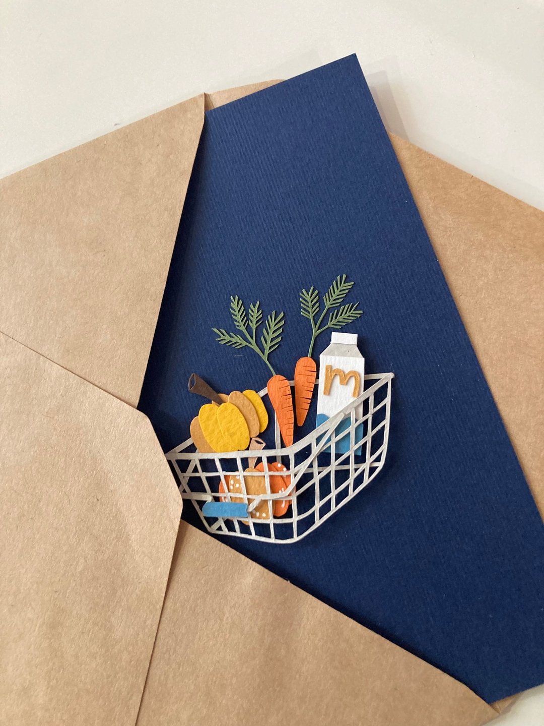 Supermarket Basket Card - Hand-cutting Paper Craft - 卡片/明信片 - 纸 蓝色