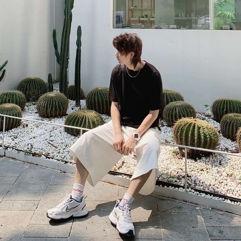 RLRM|宽松工装短裤/阔脚七分裤/日系复古垂感低裆跨裤/男女同款 - 男士短裤 - 棉．麻 白色